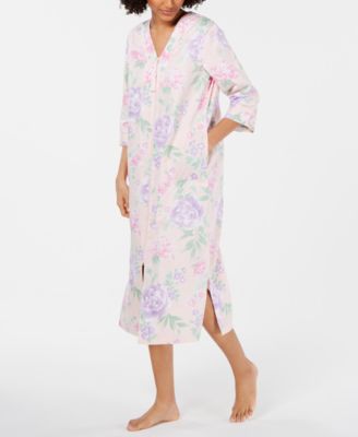Miss Elaine - Printed Cotton Sateen Long Zip Robe