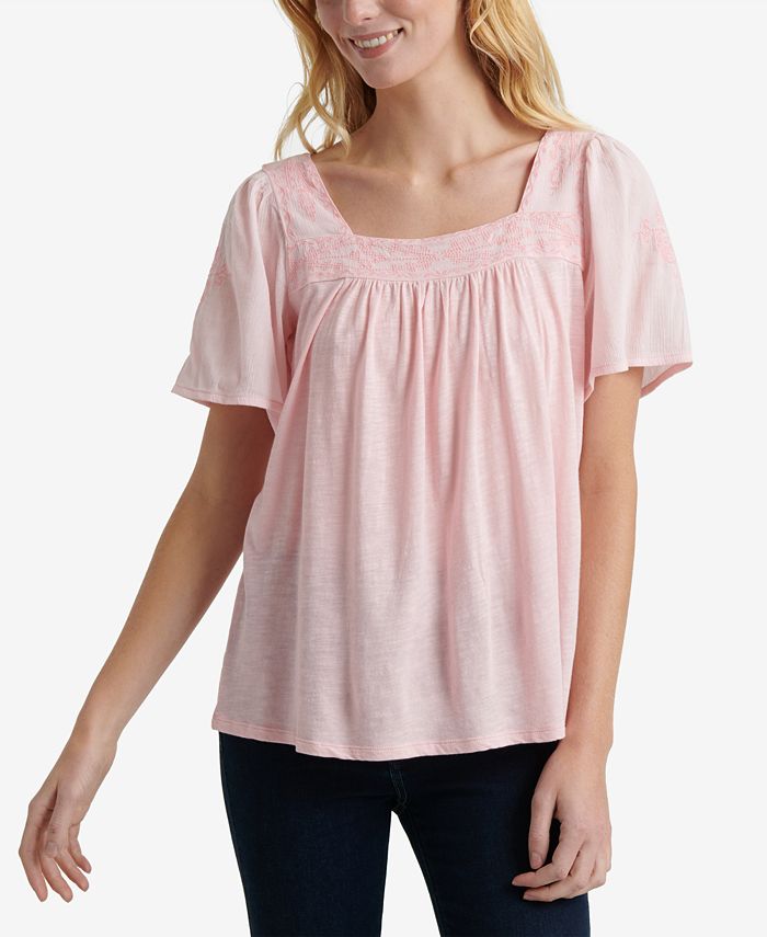 Lucky Brand Embroidered Square-Neck Top - Macy's