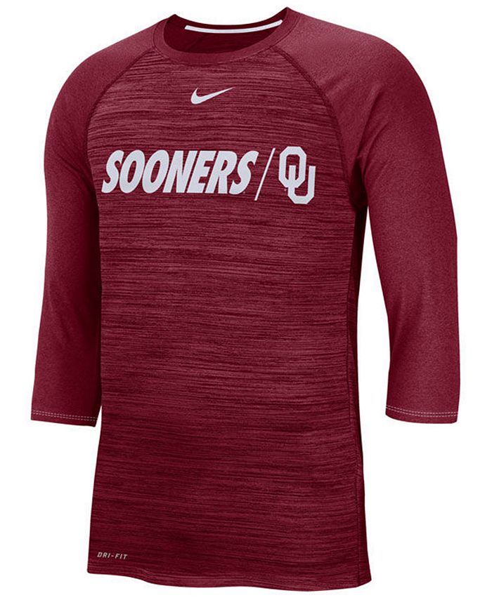 Nike Men's Oklahoma Sooners Legend Three-Quarter Sleeve Raglan T-Shirt ...