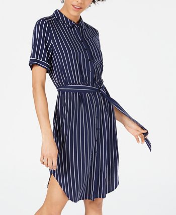 Maison Jules Striped Belted Shirtdress, Created for Macy's - Macy's