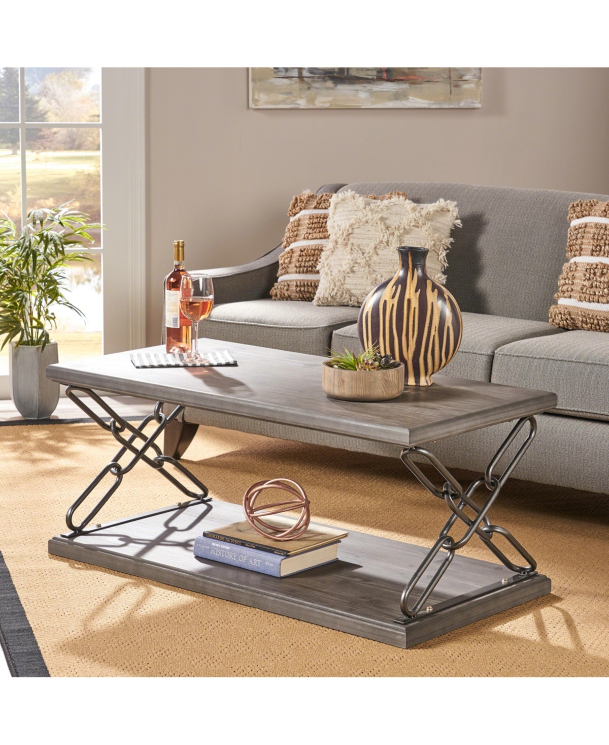 Shop Noble House Milah Industrial Faux Wood Coffee Table In Grey