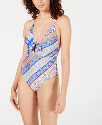 nanette lepore women's plunge front robe tie one piece swimsuit