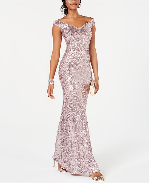 Betsy Adam Off The Shoulder Sequined Gown Reviews Macy S