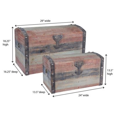 Wooden Storage Trunk Set, Large and Small Domed Chest