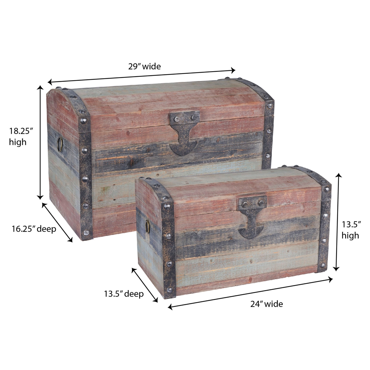Household Essentials Set Of 2 Weathered Wooden Storage Trunks In Weathered Red,black,blue
