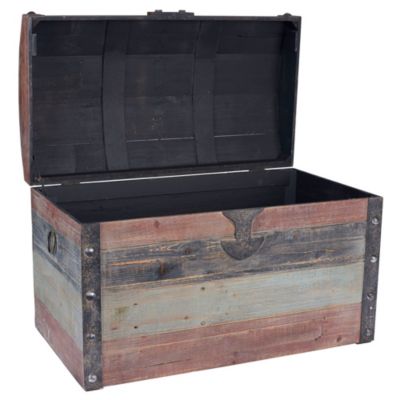 Large Wooden Storage Trunk, Weathered Wood with Paint Finish