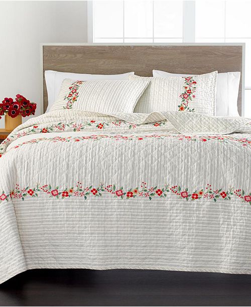 Martha Stewart Collection Closeout Embroidered Flowers Full Queen Quilt Created For Macy S Reviews Quilts Bedspreads Bed Bath Macy S