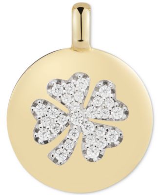 CHARMBAR - Swarovski Zirconia Clover "Lucky to Have" Reversible Charm Pendant in 14k Gold-Plated Sterling Silver