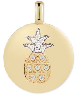 CHARMBAR - Swarovski Zirconia Pineapple "Stay Golden" Reversible Charm Pendant in 14k Gold-Plated Sterling Silver
