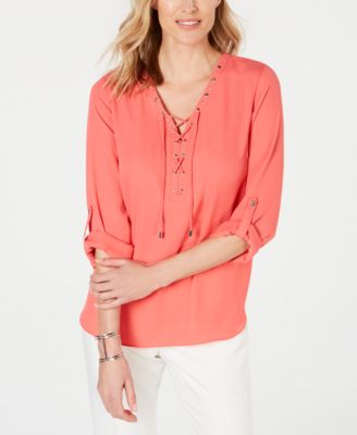 JM Collection - Lace-Up Top