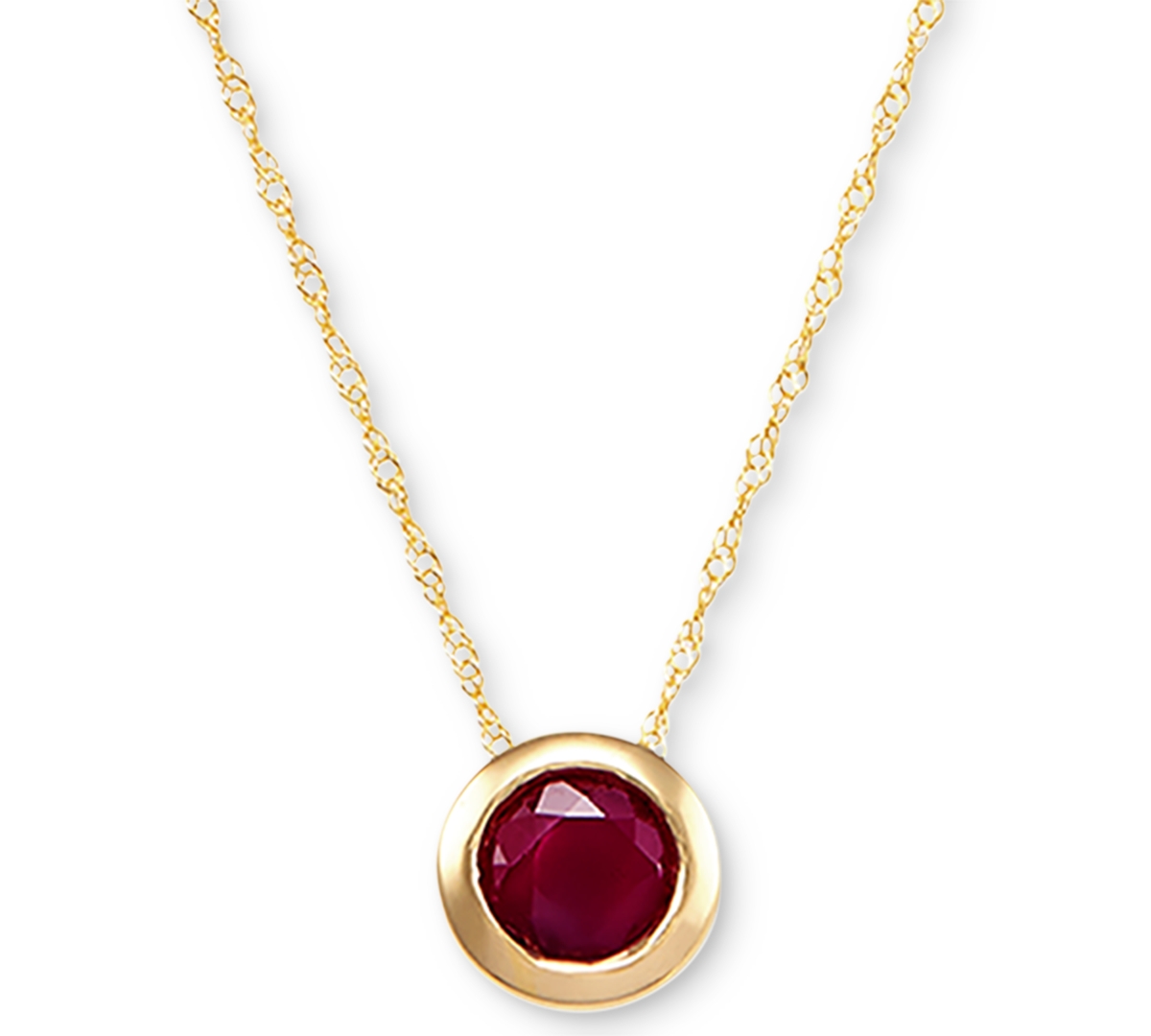 Shop Macy's Birthstone 18" Bezel Pendant Necklace In 14k Gold In Ruby,yellow Gold