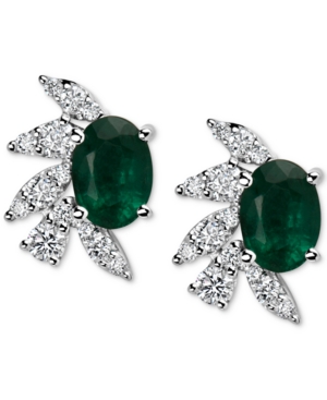 image of Sapphire (2 ct. t.w.) & Diamond (3/8 ct. t.w.) Stud Earrings in 14k White Gold (Also Available in Emerald)