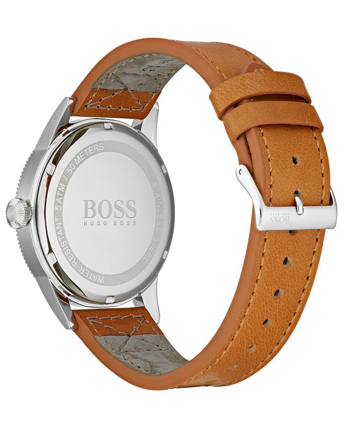 BOSS Men's Legacy Brown Leather Strap Watch 44mm Macy's