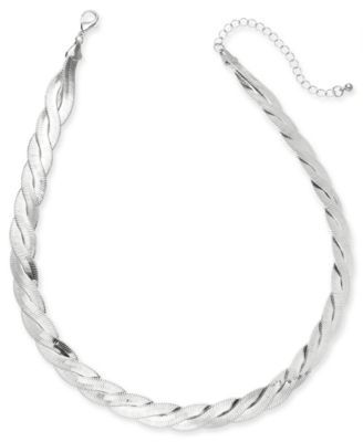Photo 1 of Braided Herringbone Chain Collar Necklace, 16-1/2" + 3" extender