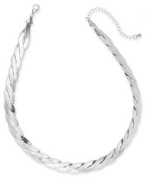 image of Thalia Sodi Silver-Tone Braided Herringbone Collar Necklace, 16
