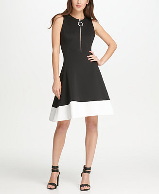 DKNY Logo Zipper Colorblock Fit & Flare Dress, Created for Macy's - Macy's