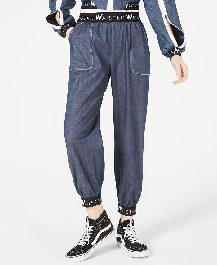 Waisted Cotton Denim Jogger Pants Macy's