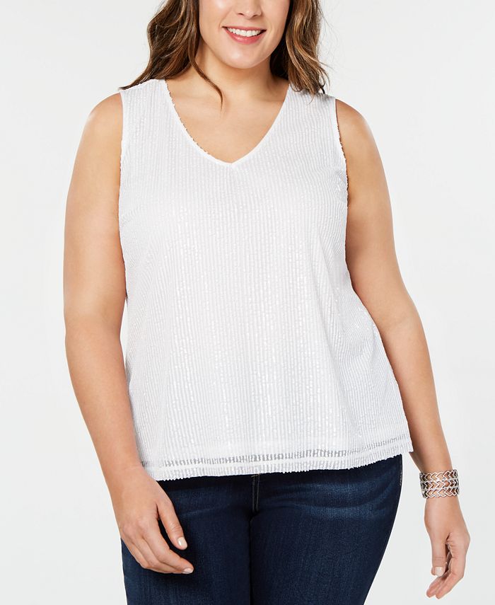 INC International Concepts I.N.C. Plus Size Sequined VNeck Top