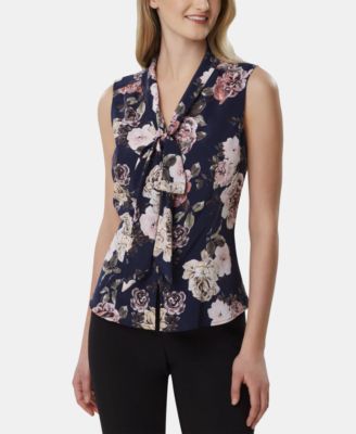 Tahari ASL - Floral-Print Tie-Neck Blouse