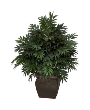 Nearly Natural Triple Bamboo Palm W/ Decorative Planter Silk Plant In Green