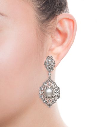 Belle de Mer - Cultured Freshwater Pearl (9-10mm) & Cubic Zirconia Drop Earrings in Sterling Silver, Created for Macy's