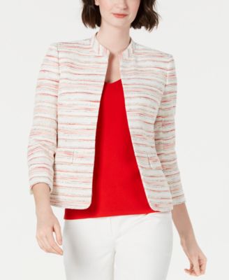 Anne Klein - Striped Mandarin-Collar Blazer