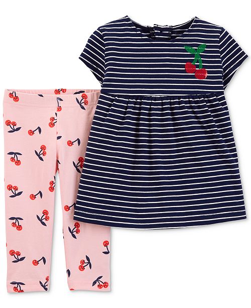Toddler Girls 2 Pc Striped Cherries Top Printed Leggings Set