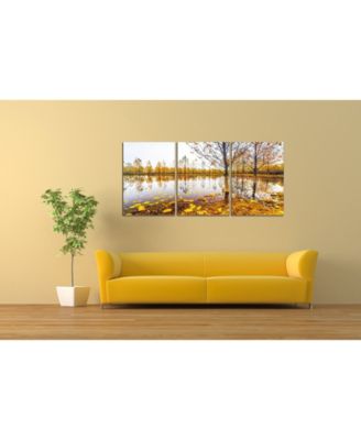 Chic Home Decor Falling Leaves 3 Piece Wrapped Canvas Wall Art Autumn