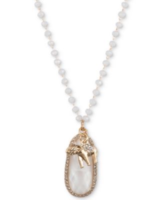 lonna & lilly - Gold-Tone White Stone Elephant Long Pendant Necklace