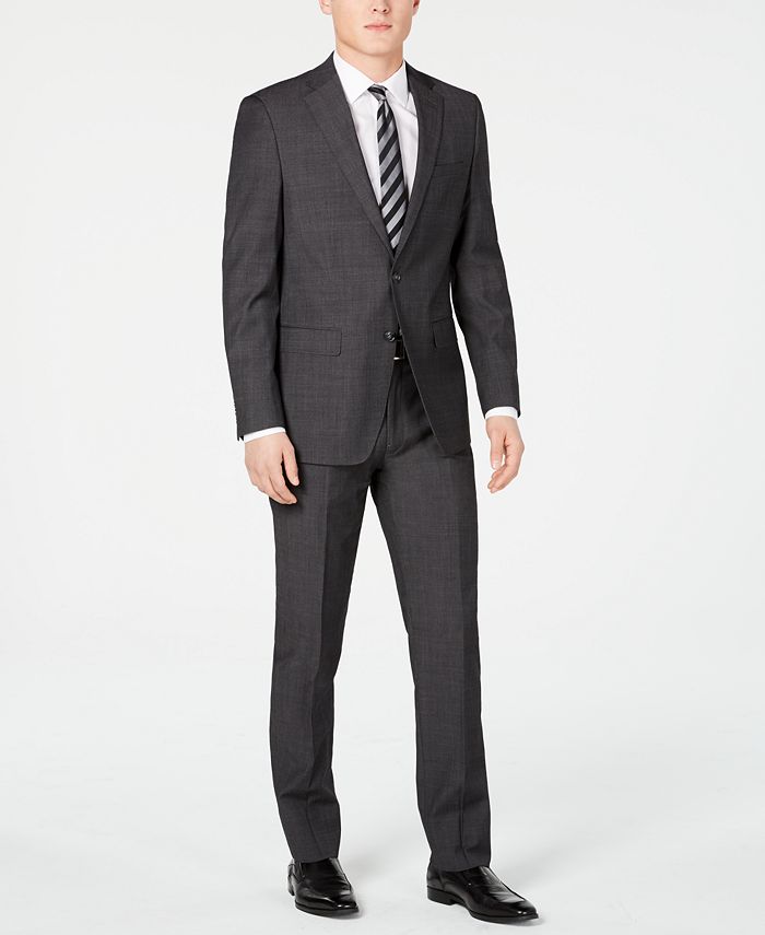 Calvin Klein Men's Slim-Fit Charcoal Herringbone Suit & Reviews - Suits &  Tuxedos - Men - Macy's