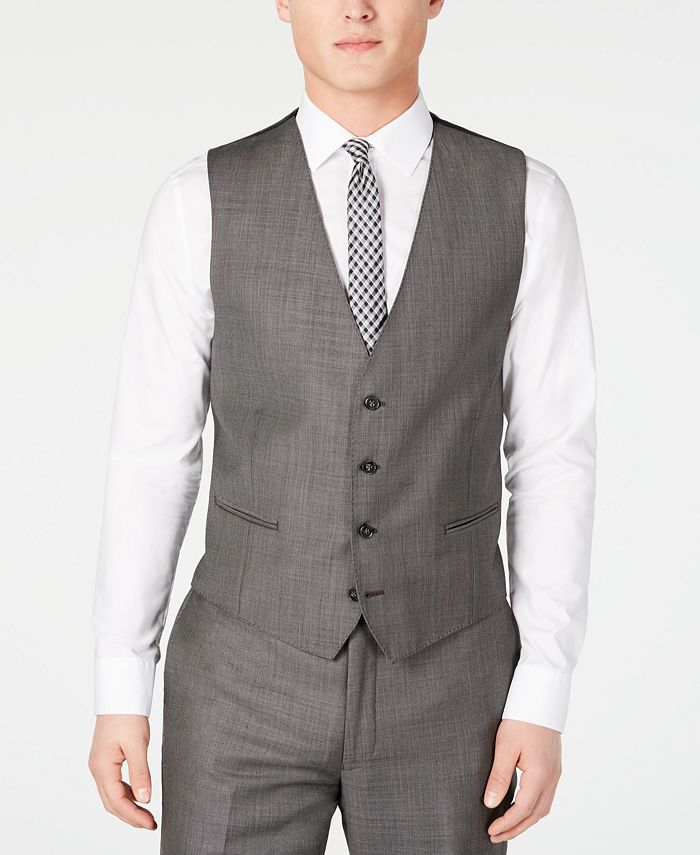 Calvin Klein Men's X Slim-Fit Stretch Charcoal Mini Grid Suit Vest ...