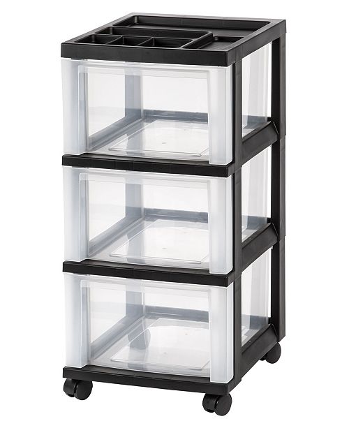 Iris Usa Iris Medium 3 Drawer Storage Cart With Organizer Top