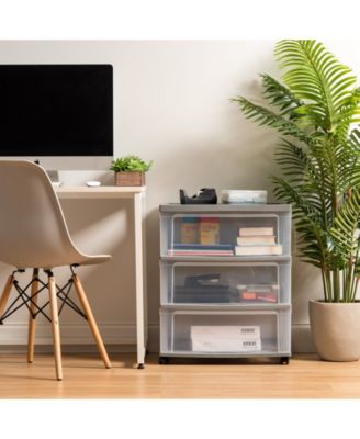 USA 3 Drawer Wide Storage Drawer Cart with Caster Wheels, Plastic Rolling Dresser for Home Closet Bedroom Bathroom Office Laundry Kitchen