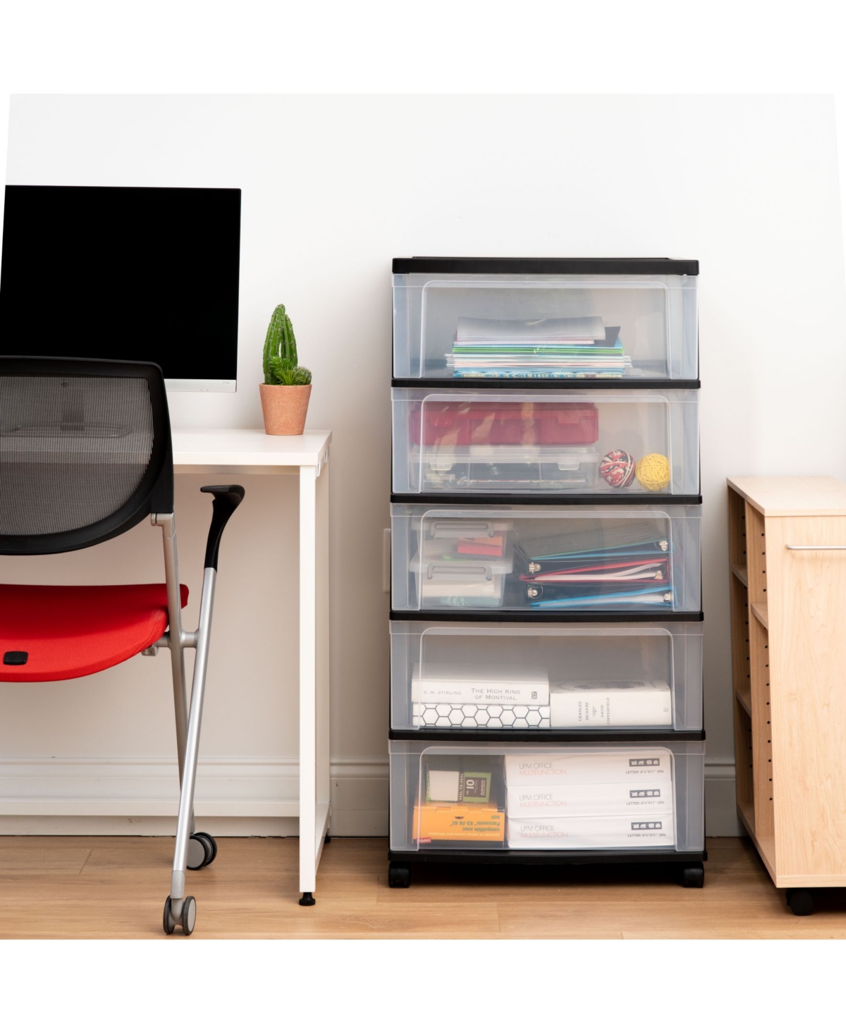 Iris Usa 5 Drawers Plastic Wide Chest Storage with Casters,- Black