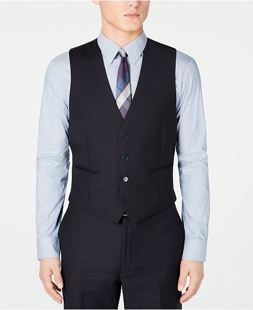 Calvin Klein Men's Modern-Fit Midnight Blue Stripe Suit Vest & Reviews ...