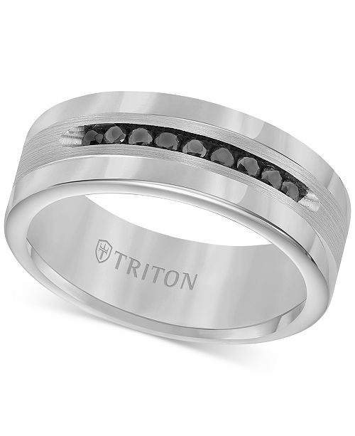 Triton Men S Tungsten And Sterling Silver Ring Channel Set Black