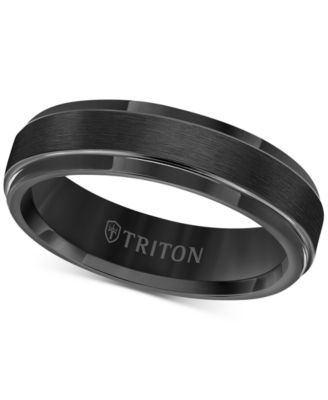 Men's Black Tungsten Carbide Ring, Comfort Fit Wedding Band (6mm)