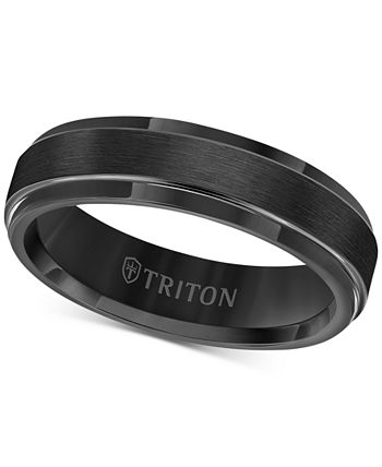 Triton - Men's Black Tungsten Carbide Ring, Comfort Fit Wedding Band (6mm)
