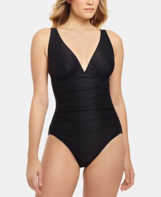 Swim Solutions - Textured Plunge One-Piece Swimsuit