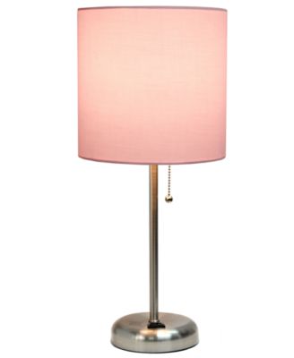 Lime Lights Stick Lamp with Charging Outlet and Fabric Shade