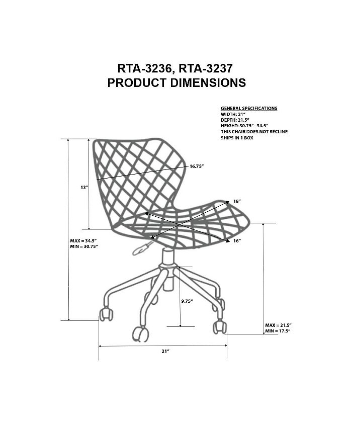 RTA Products Techni Mobili Deluxe Modern Office Armless Task Chair Macy's