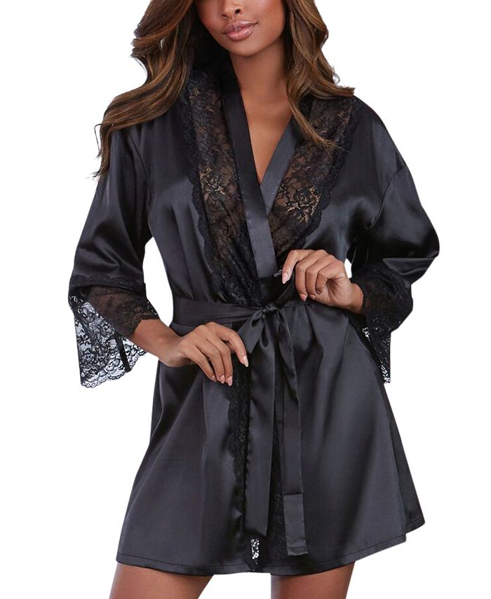 Dreamgirl Satin Charmeuse Robe With Lace Trim Details Macy's