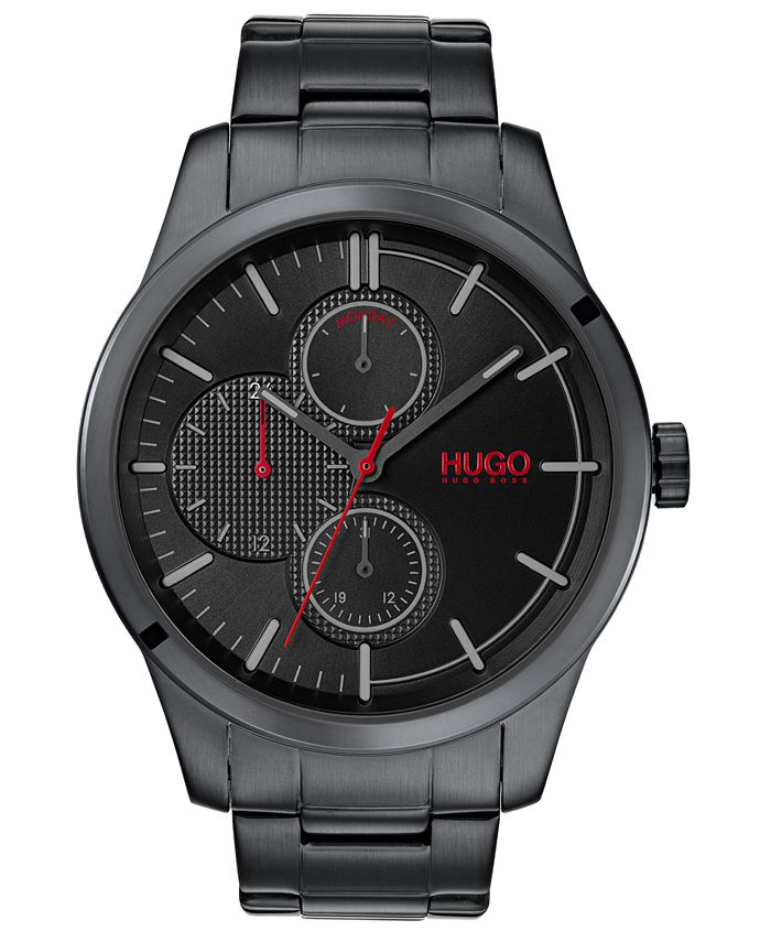 HUGO Men's #Discover Black Stainless Steel Bracelet Watch 46mm - Macy's