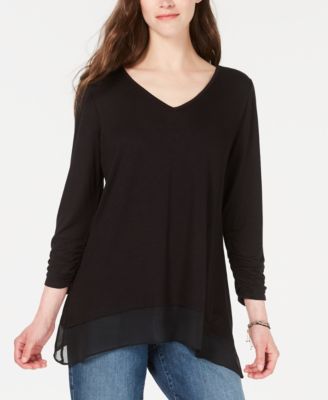 macys womens black tops