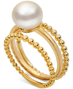image of 3-Pc. Set Cultured Freshwater Pearl (8-1/2mm) Stack Rings in 14k Gold-Plated Sterling Silver