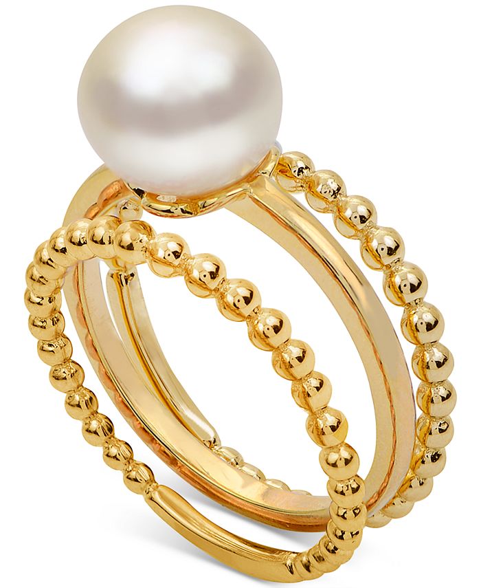 Macy's 3-Pc. Set Cultured Freshwater Pearl (8-1/2mm) Stack Rings in 14k ...