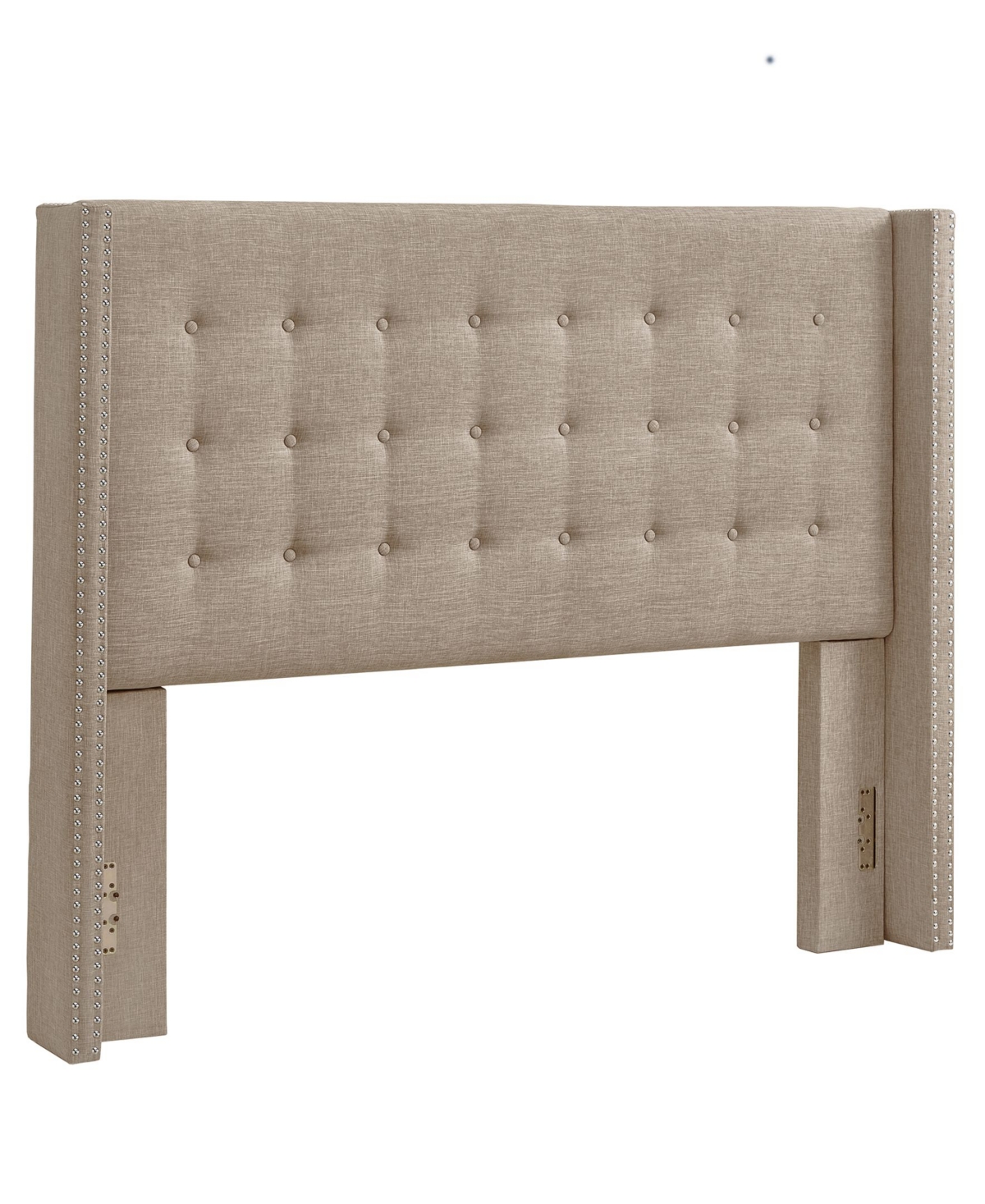 Amelina Tufted Beige Linen Nailhead Wingback Headboard, King