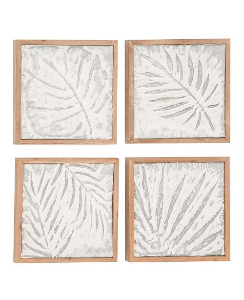 Rosemary Lane Set Of 4 Natural Wood And Iron Framed Leaf Wall