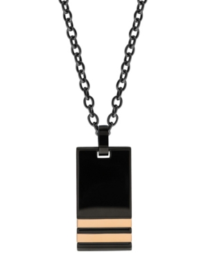 image of Sutton Stainless Steel Black Pendant Necklace With Double Rose Gold Stripe