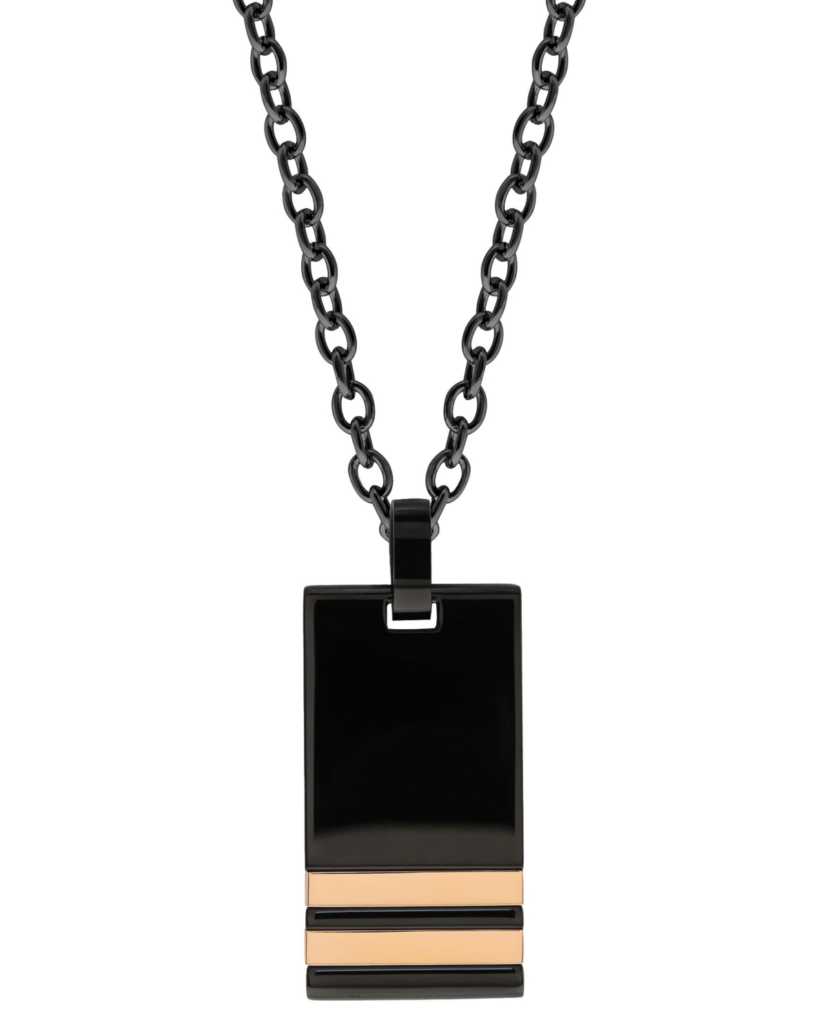 Sutton Stainless Steel Black Pendant Necklace With Double Rose Gold Stripe - Black